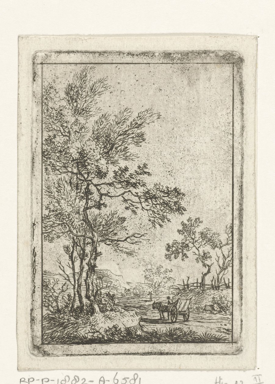 Paysage avec grand arbre et charrette - Hermanus Fock