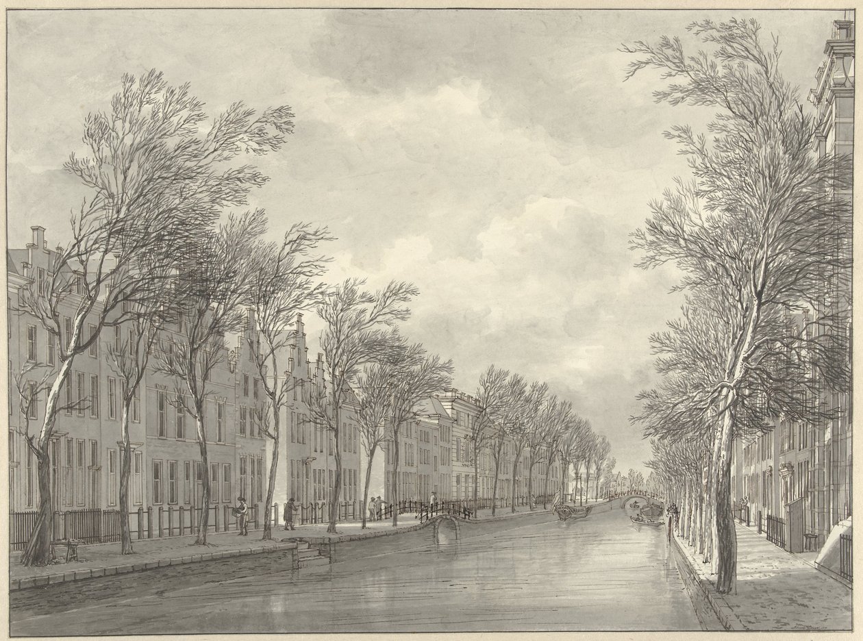 Vue du Rapenburg à Leyde depuis le Groenebrug, 1807 - Hermanus Numan (signed by artist)