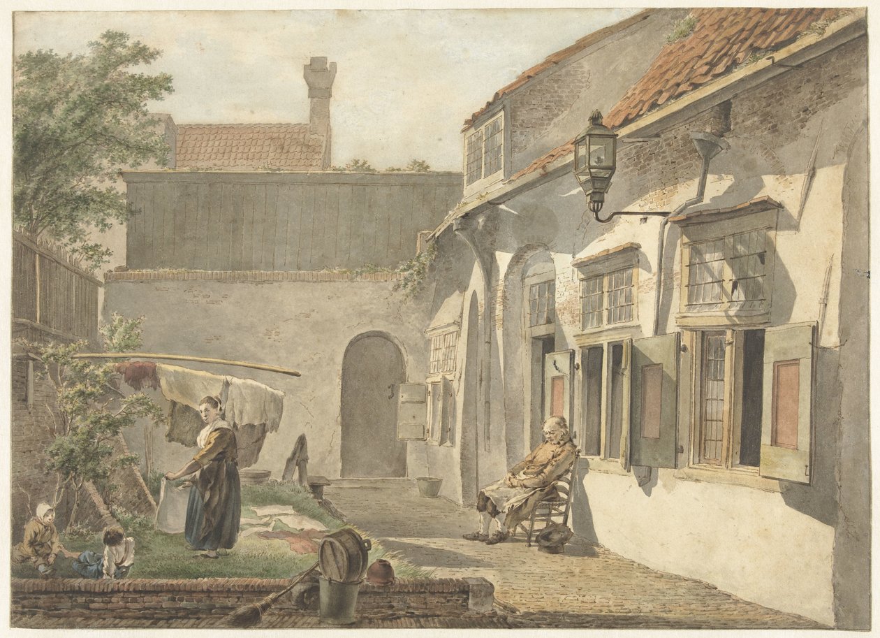 Petite cour avec des figures à Utrecht - Hermanus van Brussel