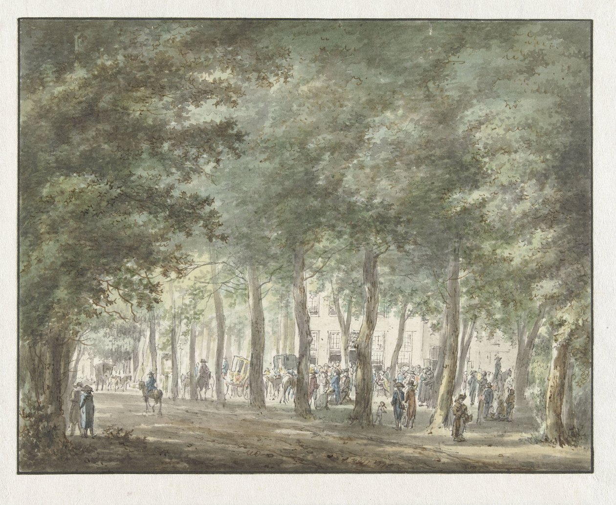 Vue dans le Haarlemmerhout, avec une foule de gens devant le Heerenlogement - Hermanus van Brussel