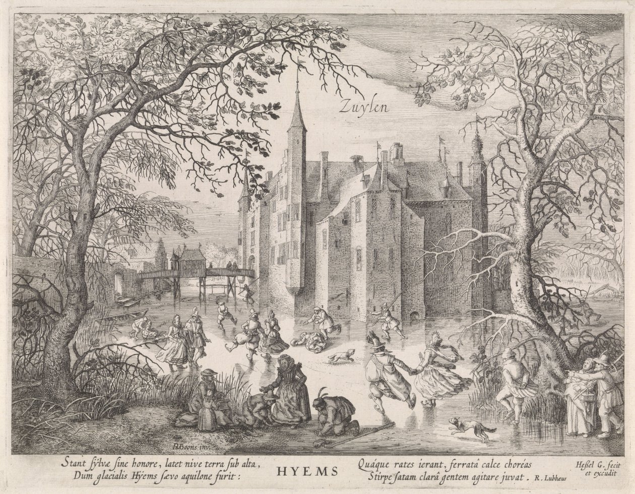 Activités sur la glace devant le château de Zuylen - Hessel Gerritsz