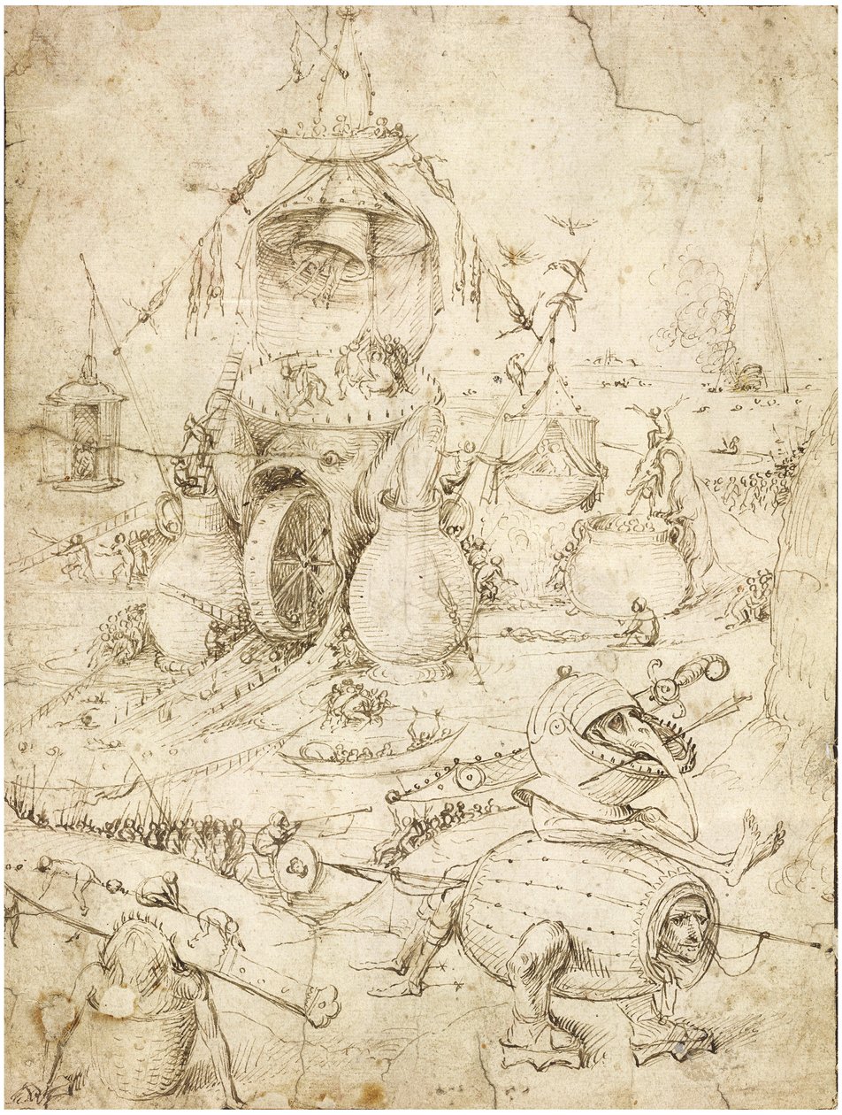 Paysage infernal par Bosch, Hieronymus (c. 1450-1516). Plume, encre indienne brune sur papier, c. 1500, Collection privée - Hieronymus Bosch