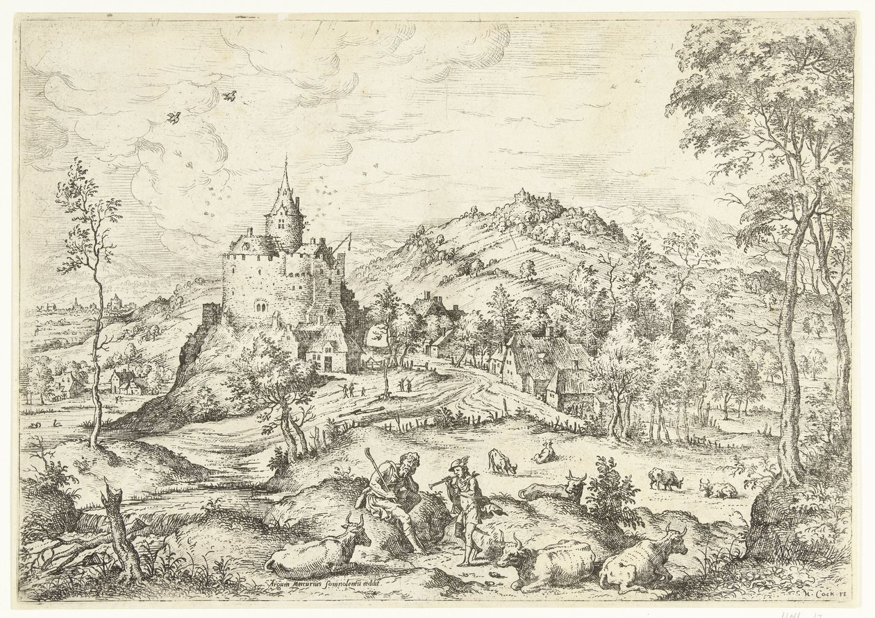 Mercure et Argus (Landschappen met bijbelse en mythologische scènes) - Hieronymus Cock