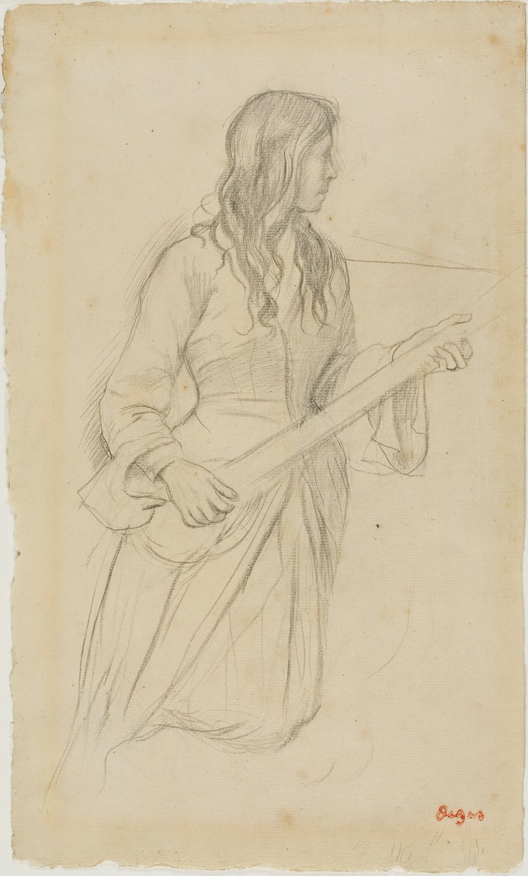Jeune femme jouant de la mandoline, étude pour le portrait de Mlle Fiocre dans le ballet "La Source" - Hilaire Germain Edgar Degas