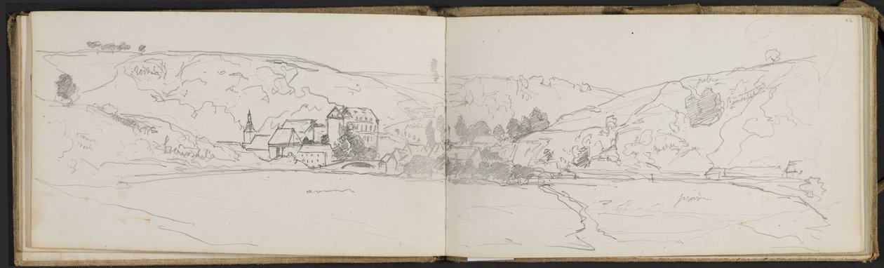 Vue de village avec annotations en couleur (feuilles d