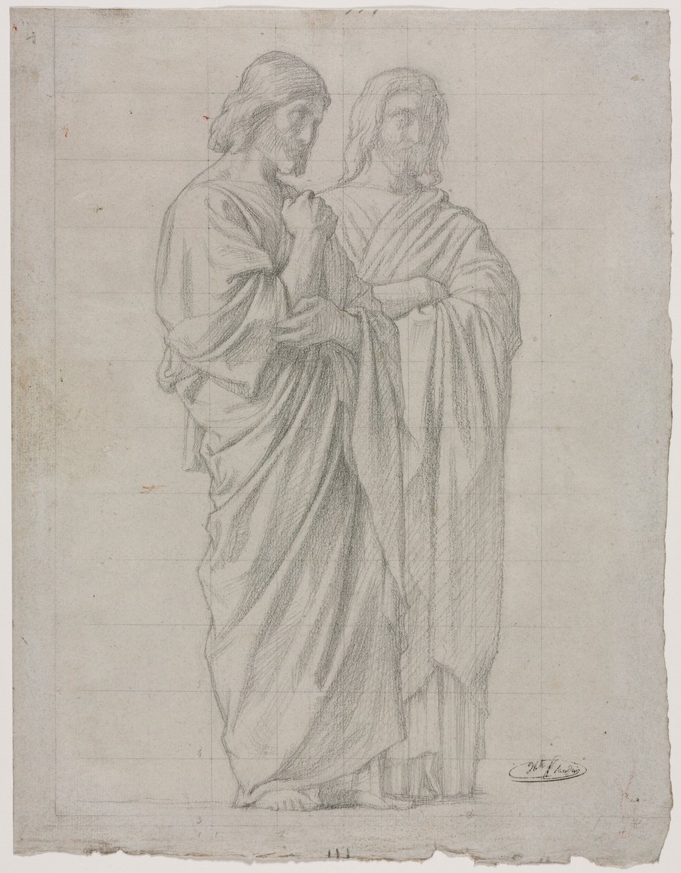 Deux figures debout (étude pour la section gauche de La Mission des Apôtres) - Hippolyte Jean Flandrin