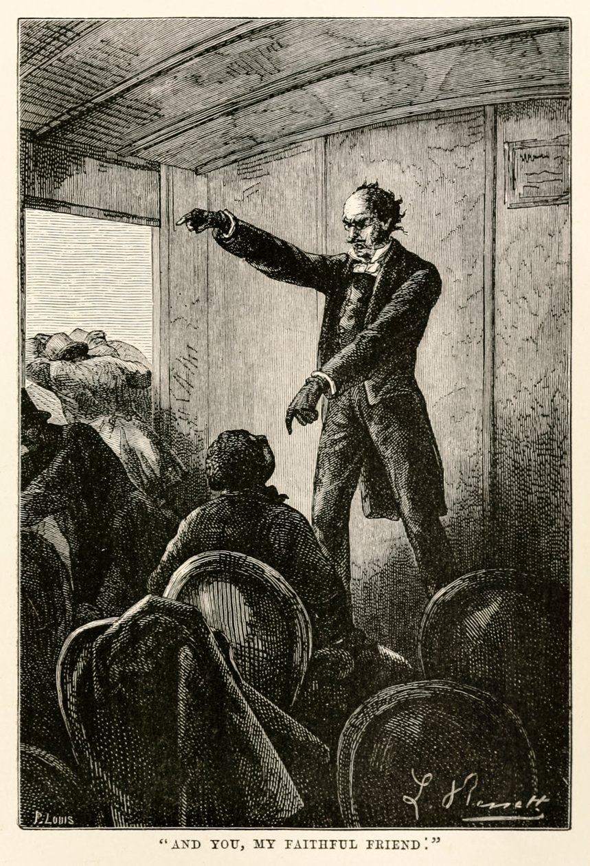 Et toi, mon fidèle ami., de Le Tour du Monde en Quatre-vingts Jours par Jules Verne (1828-1905) gravé par Louis, 1873 - Hippolyte Leon after Benett