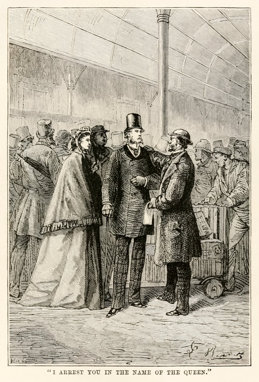 Je vous arrête au nom de la Reine, de Le Tour du Monde en Quatre-vingts Jours par Jules Verne (1828-1905), 1873 - Hippolyte Leon after Benett