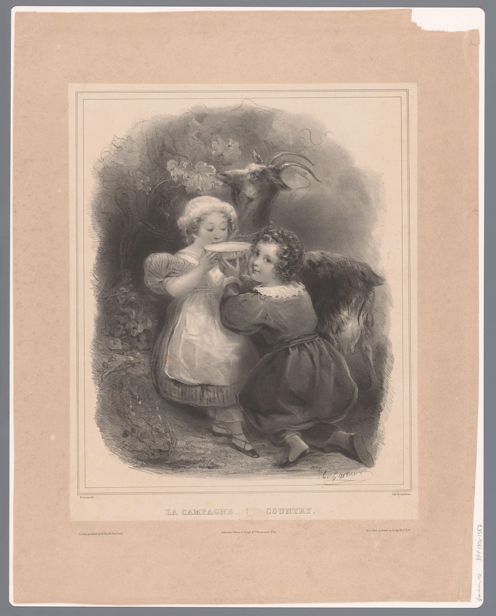 Deux enfants avec une chèvre buvant du lait de chèvre - Hippolyte Louis Garnier