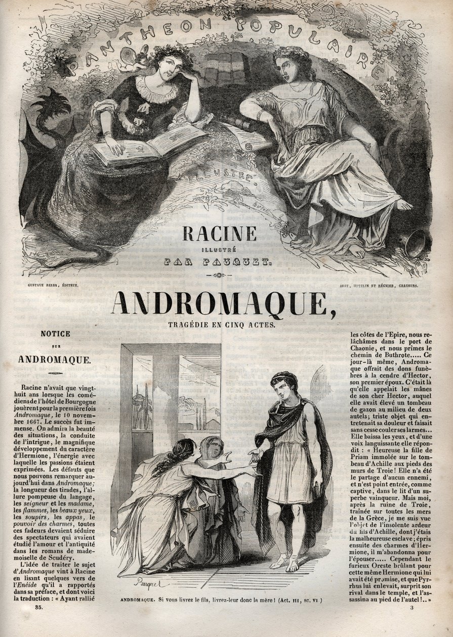 Andromaque tragédie en cinq actes - gravure dans « Œuvres de Jean Racine » illustrée par Pauquet et notice par Émile de La Bédollière - 1851 - Hippolyte Louis Pauquet