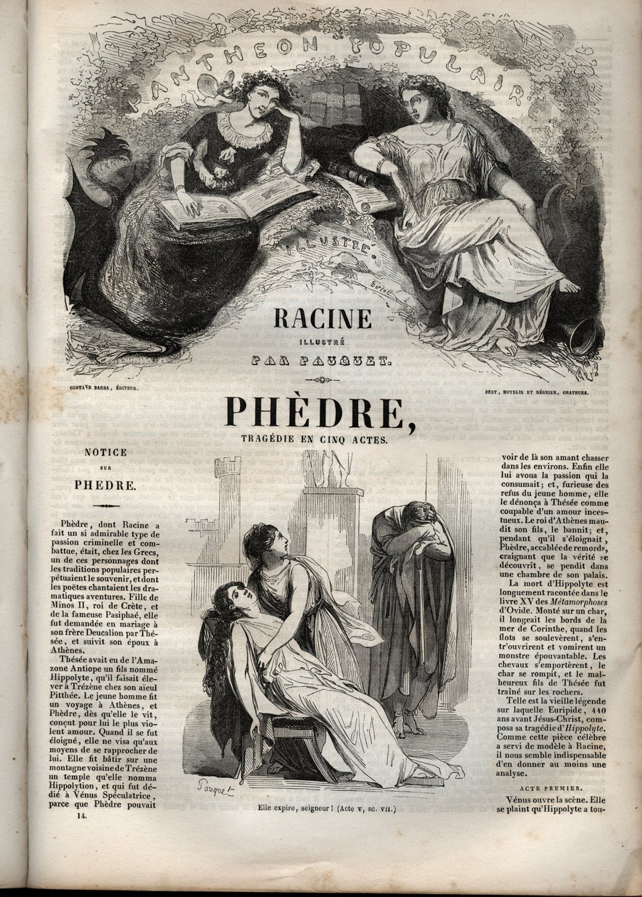 Phèdre, par Jean Racine (1639-1699) - gravure dans "Œuvres de Jean Racine" illustrée par Pauquet et notice par Emile de La Bédollière - 1851 - Hippolyte Louis Pauquet