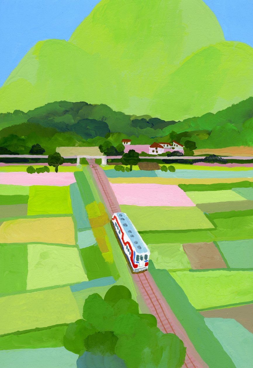 Grande montagne verte et champ de riz - Hiroyuki Izutsu