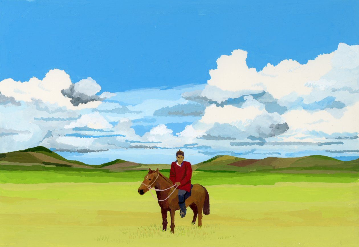 Steppes mongoles et personnes à cheval - Hiroyuki Izutsu