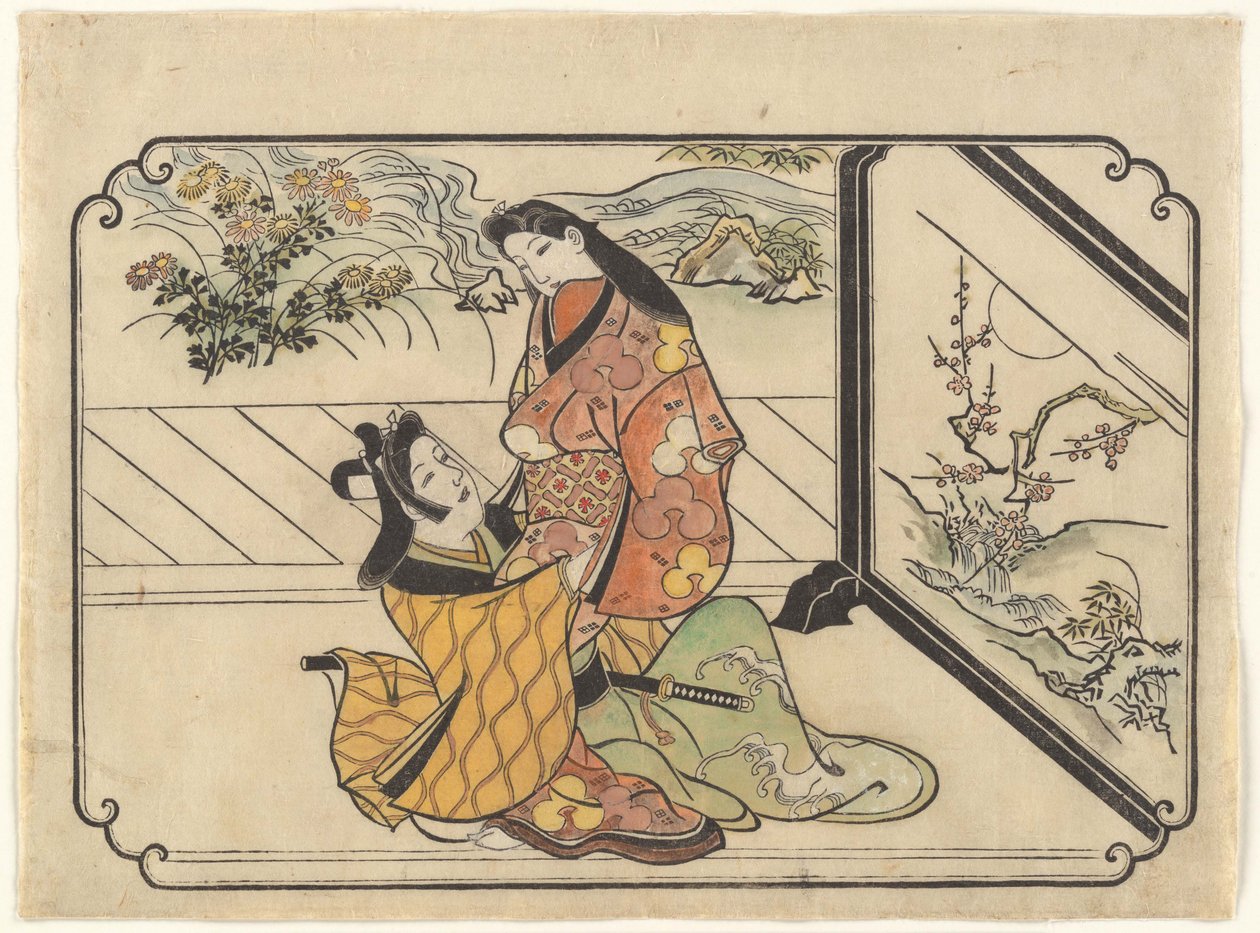Courtisane avec un jeune homme (Wakashu) près d