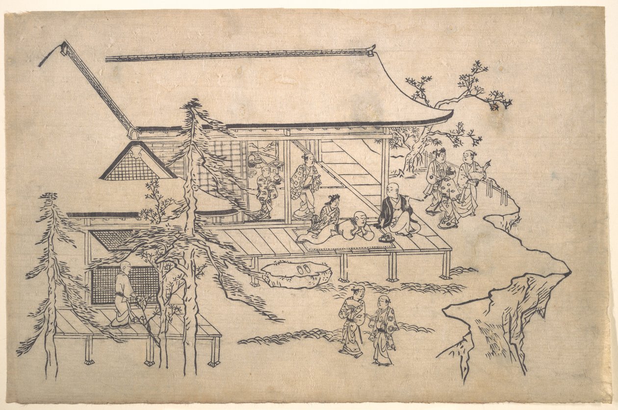 Scène de contemplation des fleurs - Hishikawa Moronobu