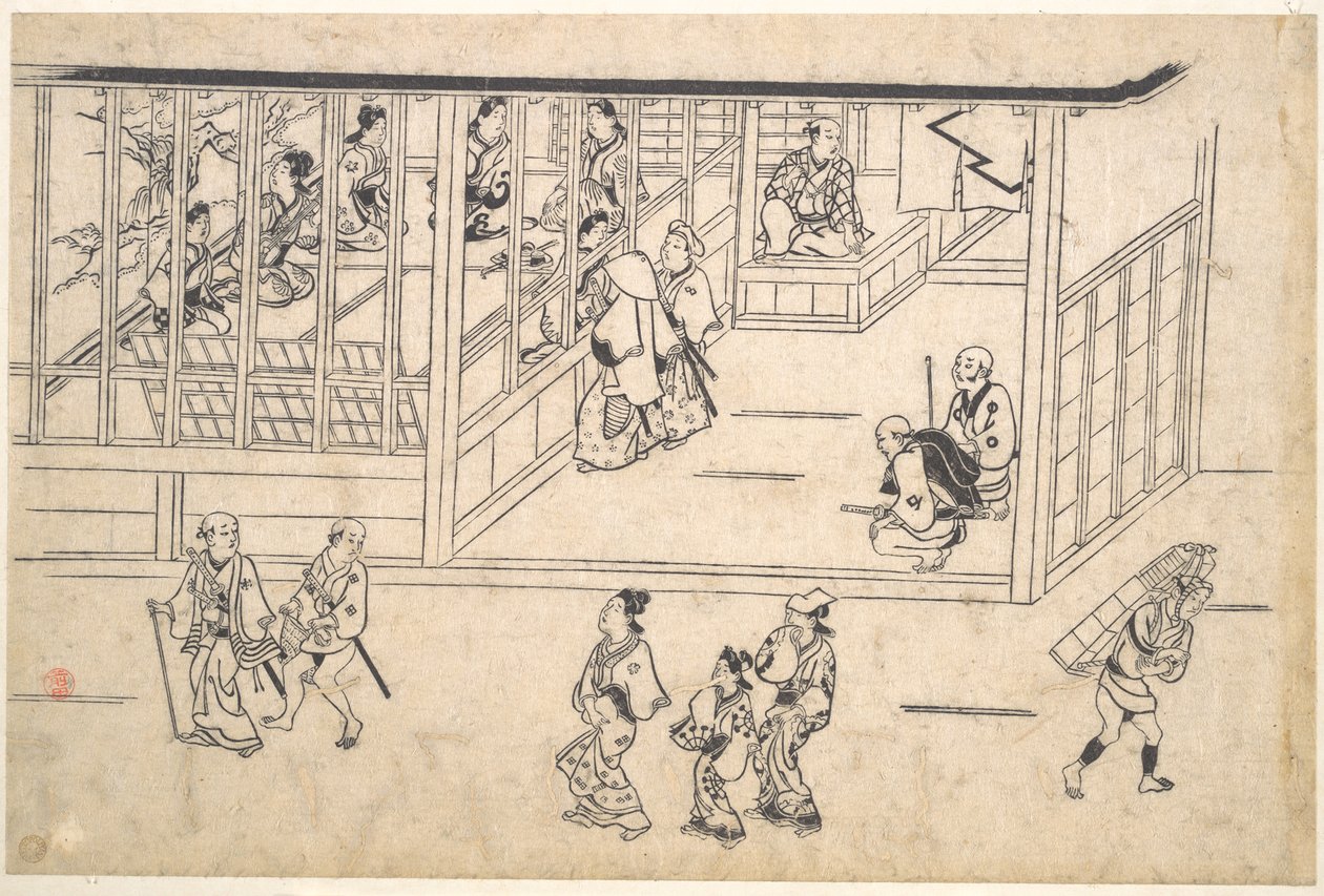 Scène de rue dans le Yoshiwara - Hishikawa Moronobu