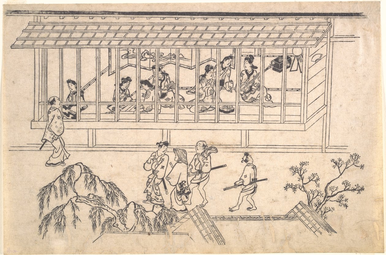 La sixième scène des Scènes du quartier des plaisirs à Yoshiwara, à Edo - Hishikawa Moronobu