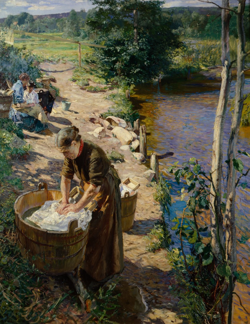 Femmes de ménage au bord de la rivière - Hjalmer Eilif Emanuel Peterssen