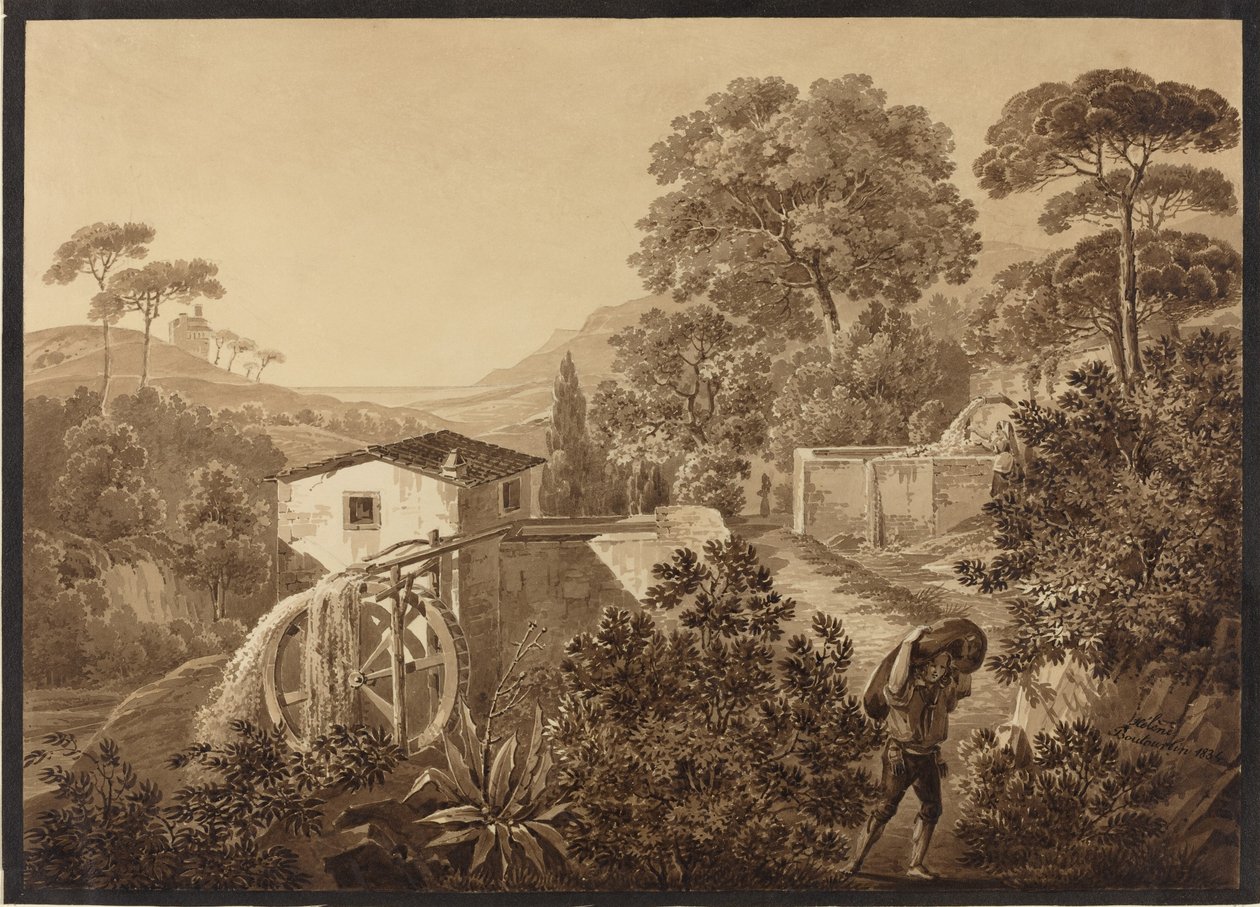 Paysage italien avec un moulin à eau - Hélène Boutourlin