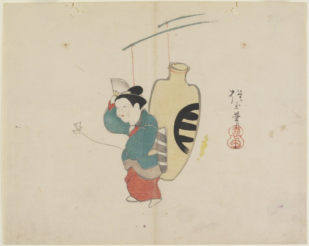 (Mobile de figure de femme et bouteille de saké), c. 1830 - Hogyoku