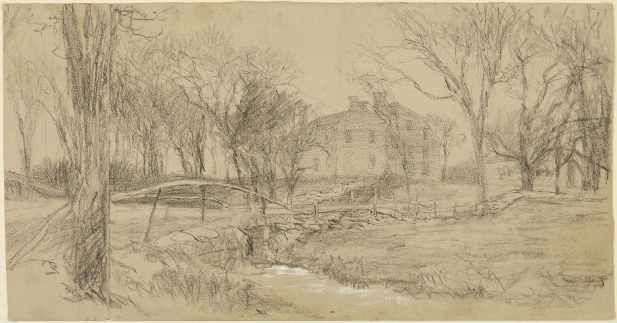 Grande maison, ruisseau et pont - Homer Dodge Martin