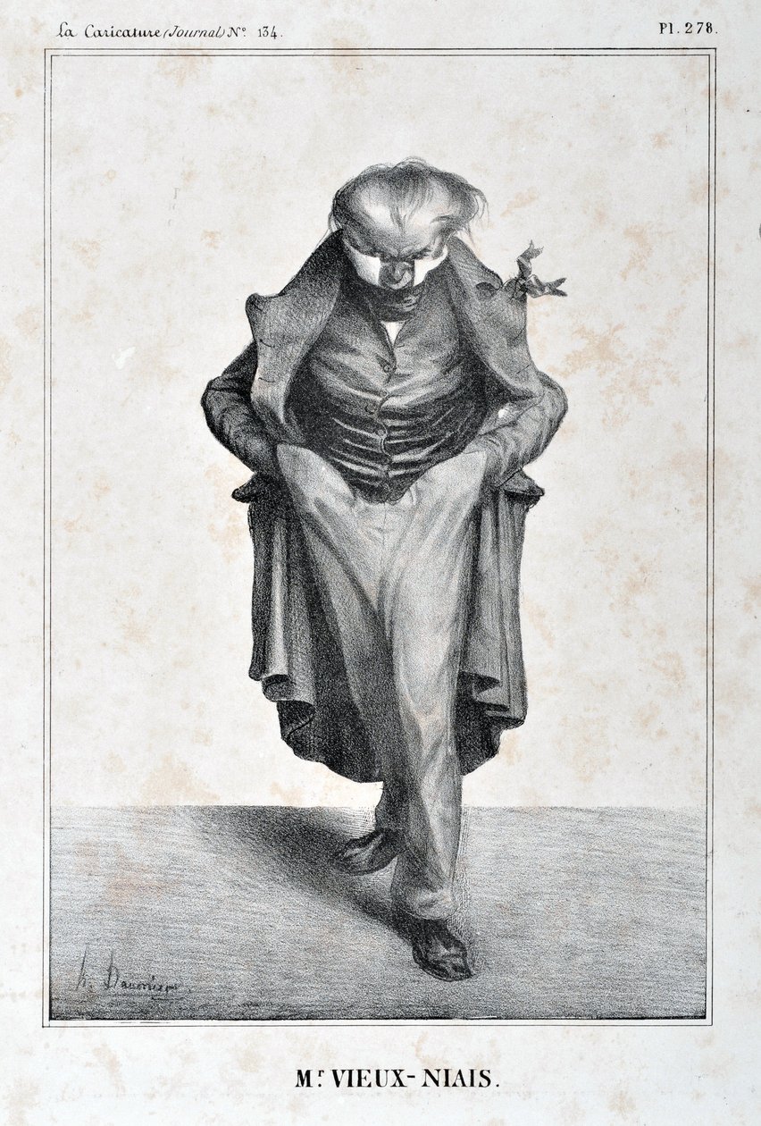 Œuvre de Honoré Daumier (1808-1879). Charivari daté de 1833 : Série Célébrités de la Caricature « M. Vieux-Niais ». MUSEE DES BEAUX ARTS - PALAIS LONGCHAMP, MARSEILLE. - Honoré Daumier