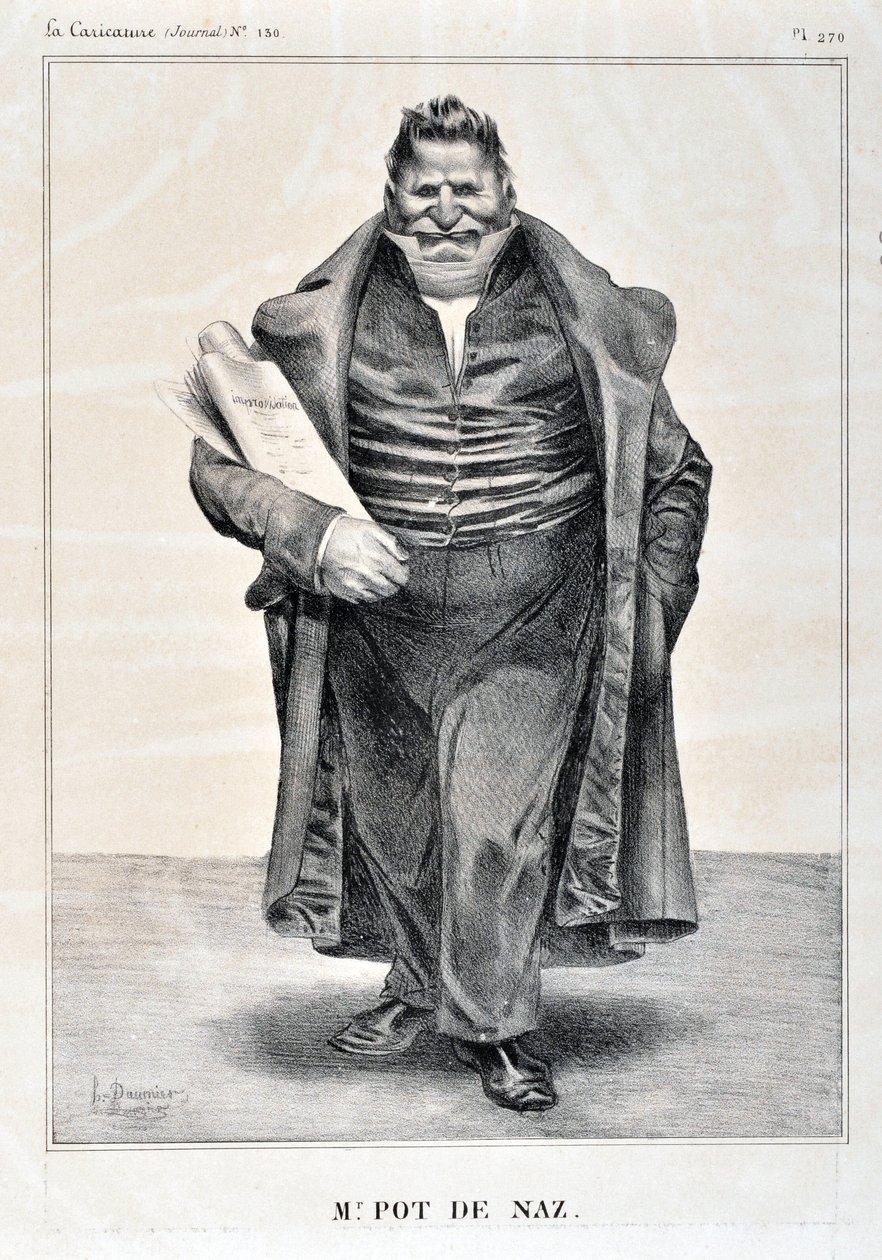 Œuvre de Honoré Daumier (1808-1879). Charivari date de 1833 : Série CÉLÉBRITÉS DE LA CARICATURE « M. Pot de Naz » MUSÉE DES BEAUX-ARTS - PALAIS LONGCHAMP, MARSEILLE - Honoré Daumier