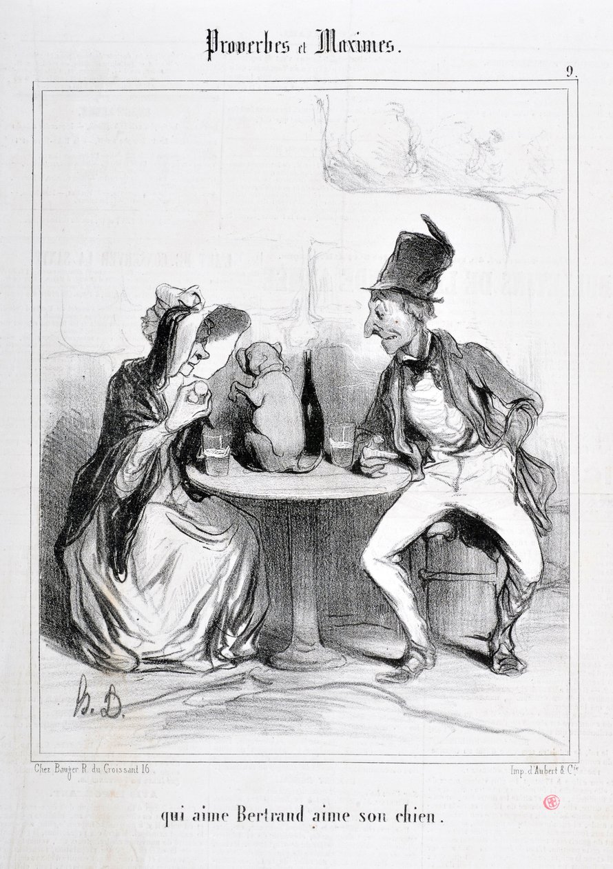 Œuvre de Honoré Daumier (1808-1879). Charivari datant de 1840 : Série PROVERBES ET MAXIMES qui aime Bertrand aime son chien MUSEE DES BEAUX ARTS - PALAIS LONGCHAMP, MARSEILLE - Honoré Daumier