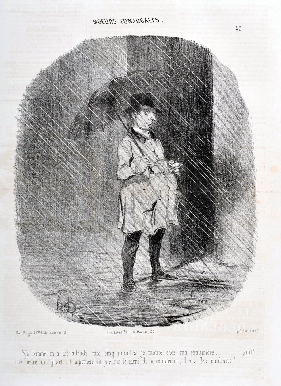 Œuvre de Honoré Daumier (1808-1879). Charivari date de 1842 : Série MŒURS CONJUGALES - Ma femme m