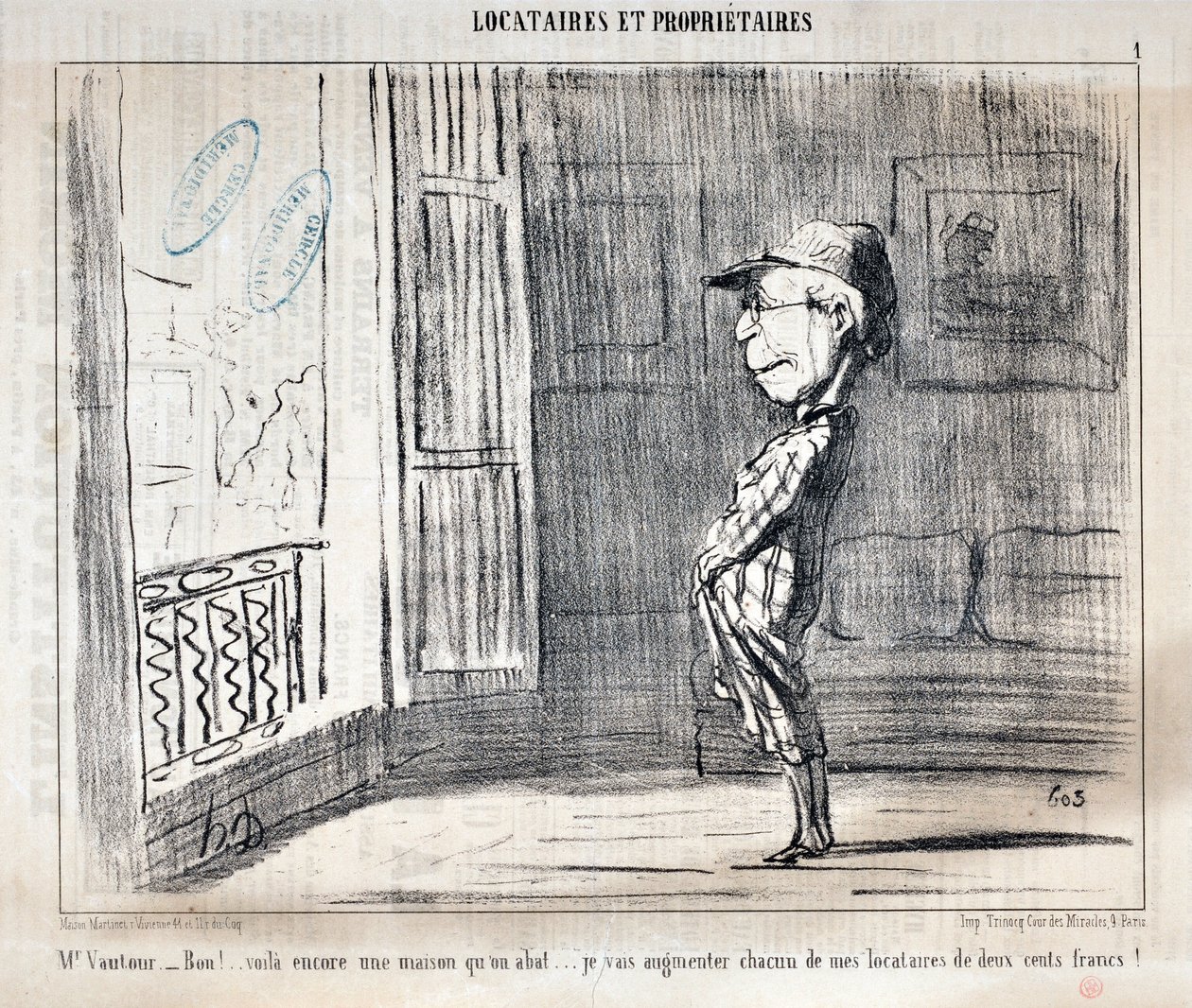 Œuvre de Honoré Daumier (1808-1879) Charivari date de 1854 : Série TECHNIQUES ET OWNIRES « M. Vautour - Bon !... C