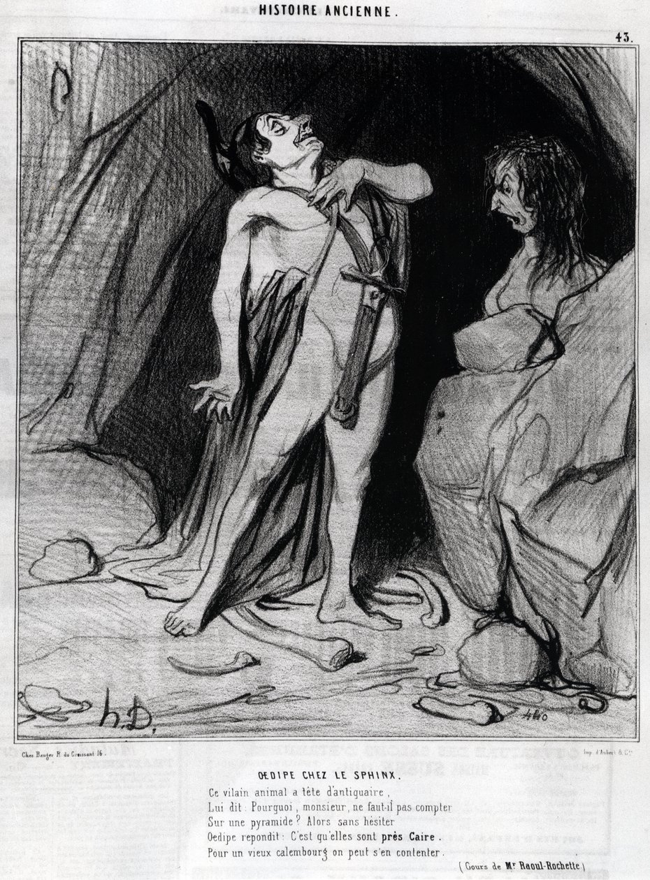 Caricature par Honoré Daumier sur Œdipe et le Sphinx, dans « Charivari », 12 décembre - Honoré Daumier