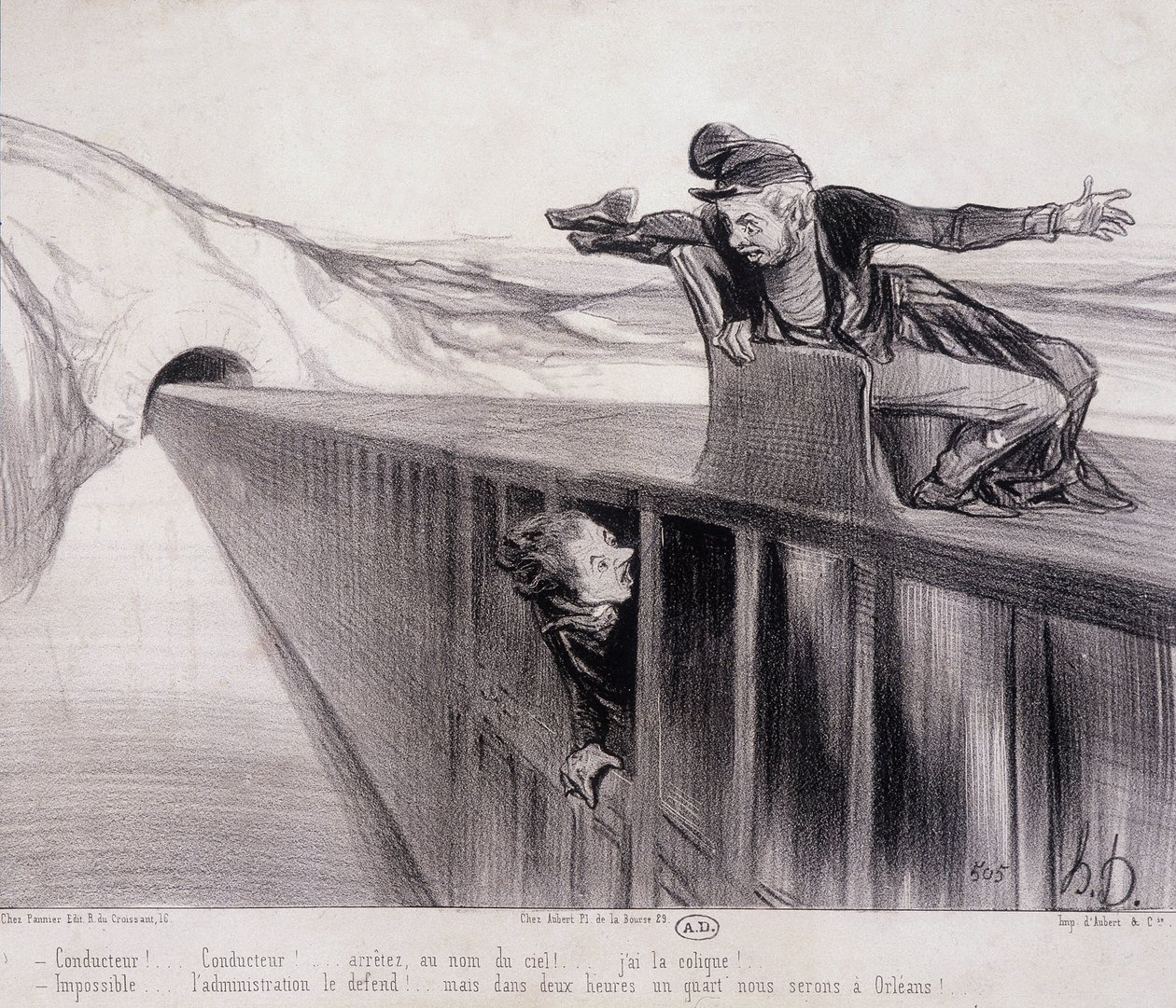 Dessin humoristique de Daumier « Les Chemins de Fer », sd. 19e siècle - Honoré Daumier