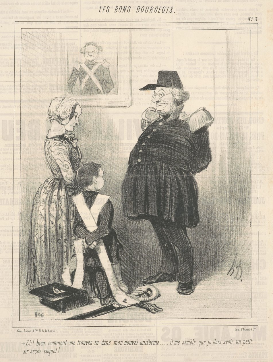 Eh! Bien comment me trouves-tu dans mon nouvel uniforme ... - Honoré Daumier