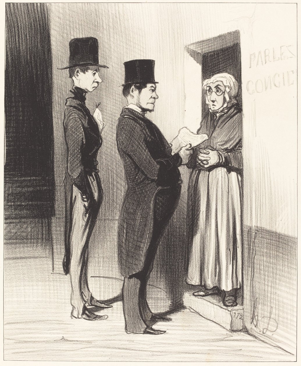 Et parlant à sa portière ainsi déclarée... - Honoré Daumier