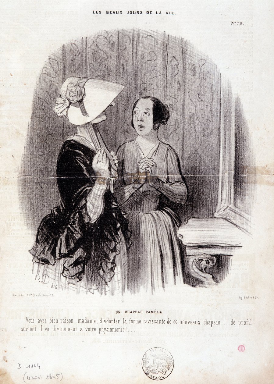 Caricature de mode. Série « Les Beaux Jours de la Vie » : « Un chapeau Pamela... » du 4 novembre. - Honoré Daumier