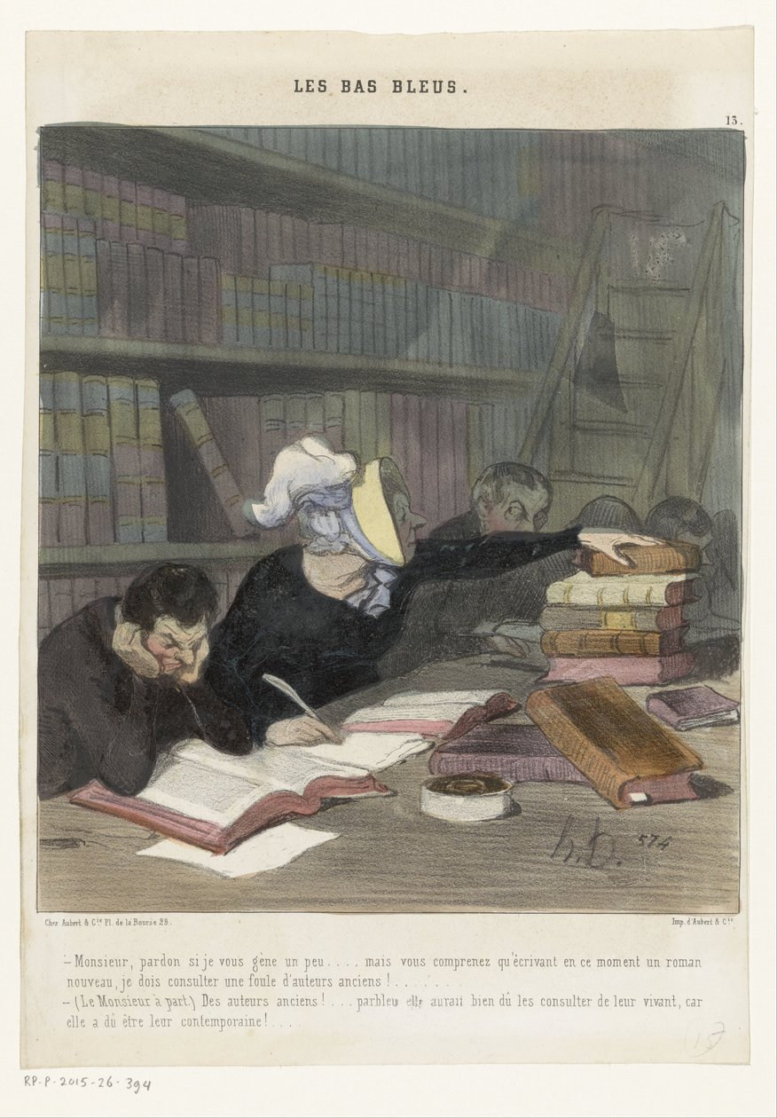 Personnages derrière une table de lecture dans une bibliothèque publique - Honoré Daumier
