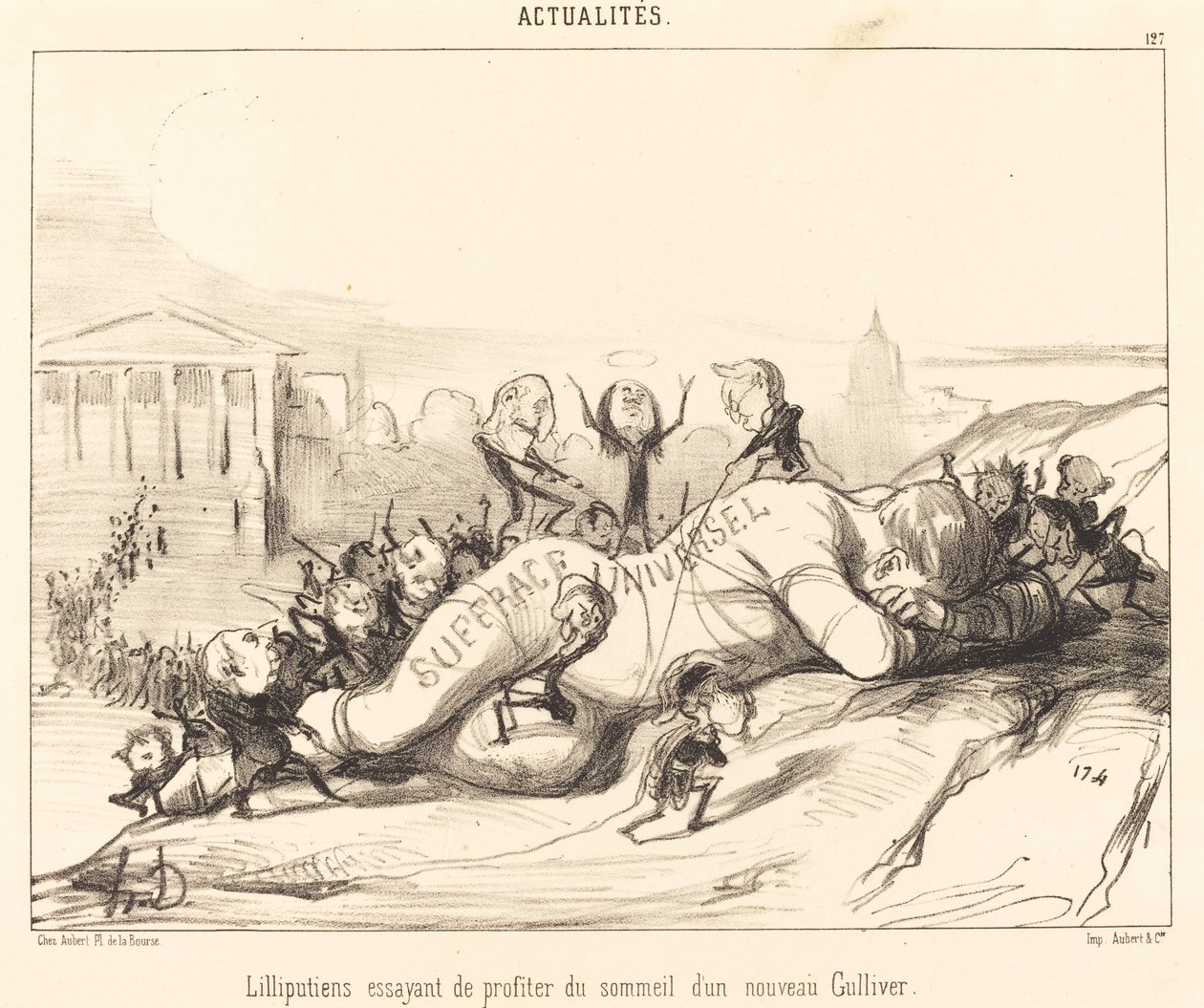Lilliputiens essayant de profiter du sommeil... - Honoré Daumier