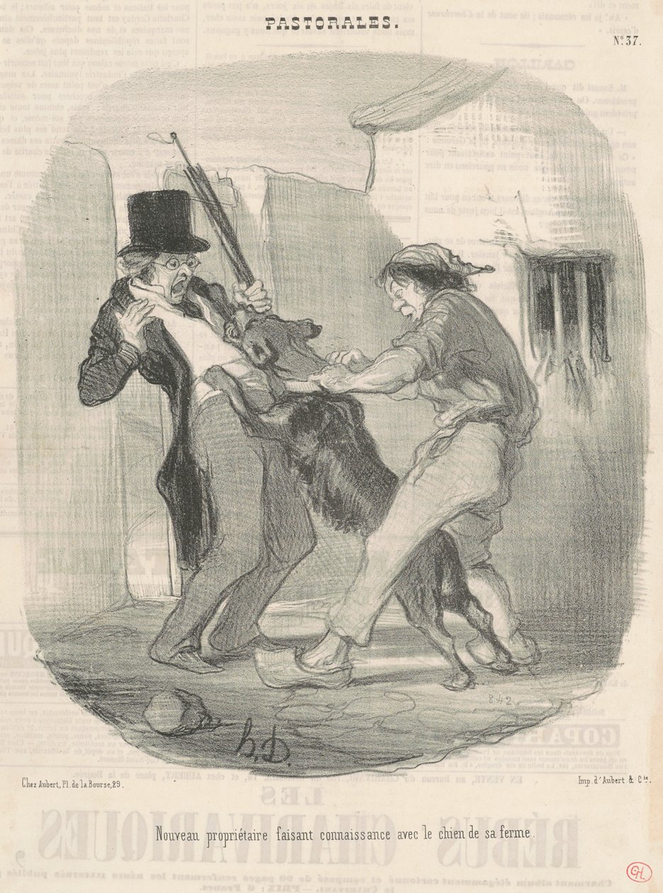 Nouveau propriétaire faisant connaissance avec le chien - Honoré Daumier