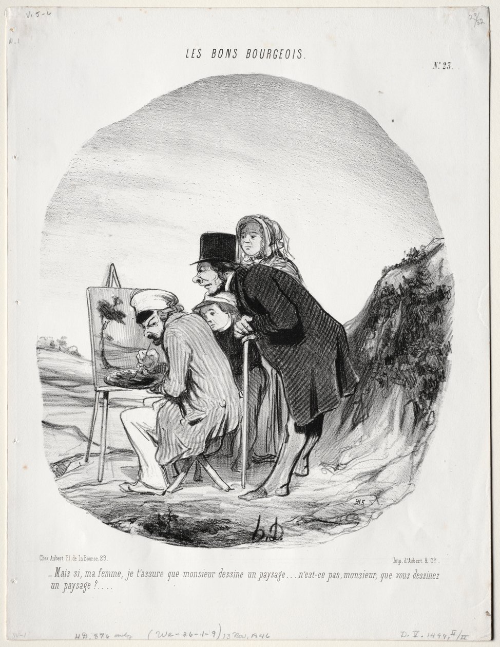 Les bons bourgeois, planche 23 : Mais si, ma femme...monsieur dessine un paysage.. - Honoré Daumier