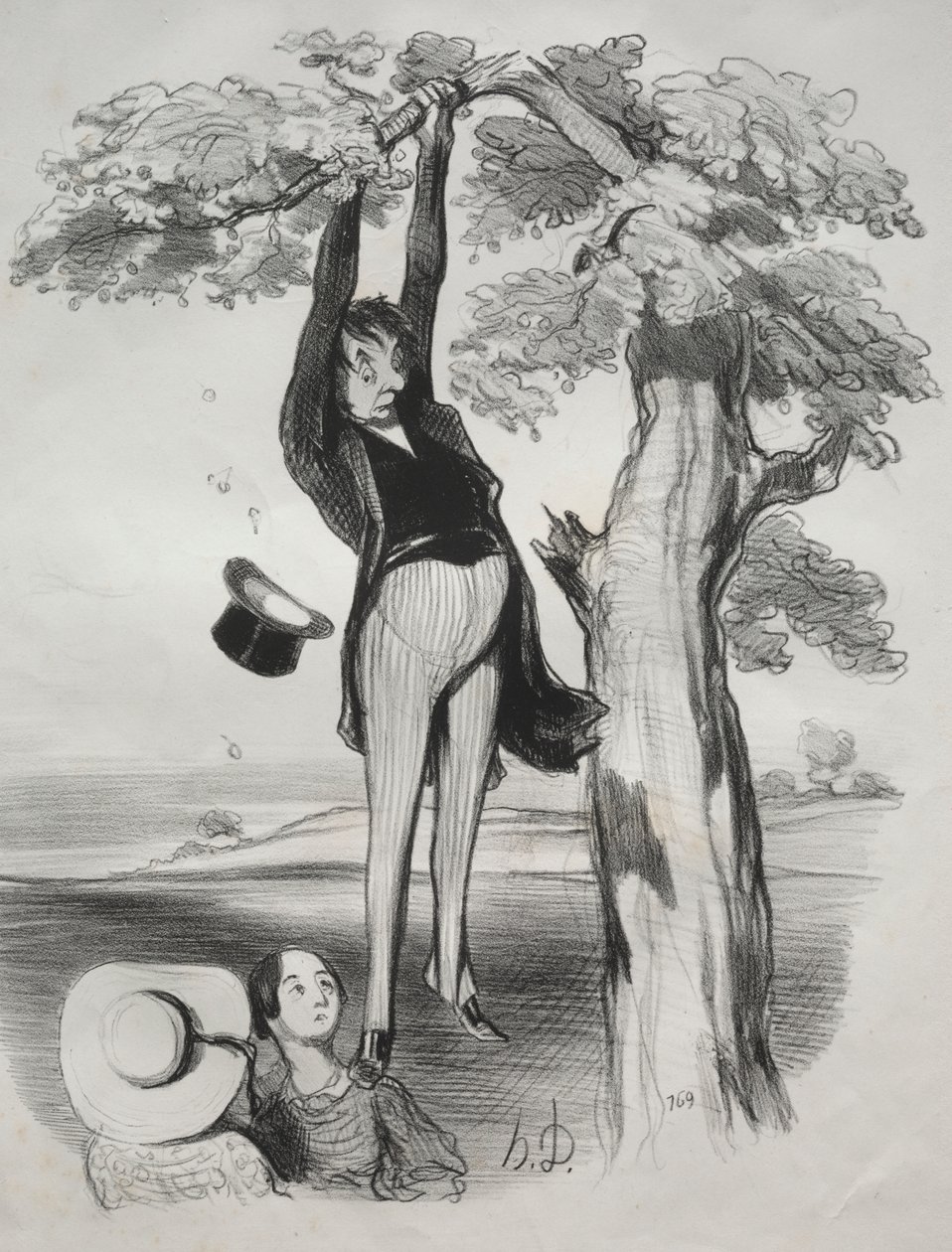 Les dangers de secouer un prunier trop vigoureusement (quand on est un homme adulte) - Honoré Daumier