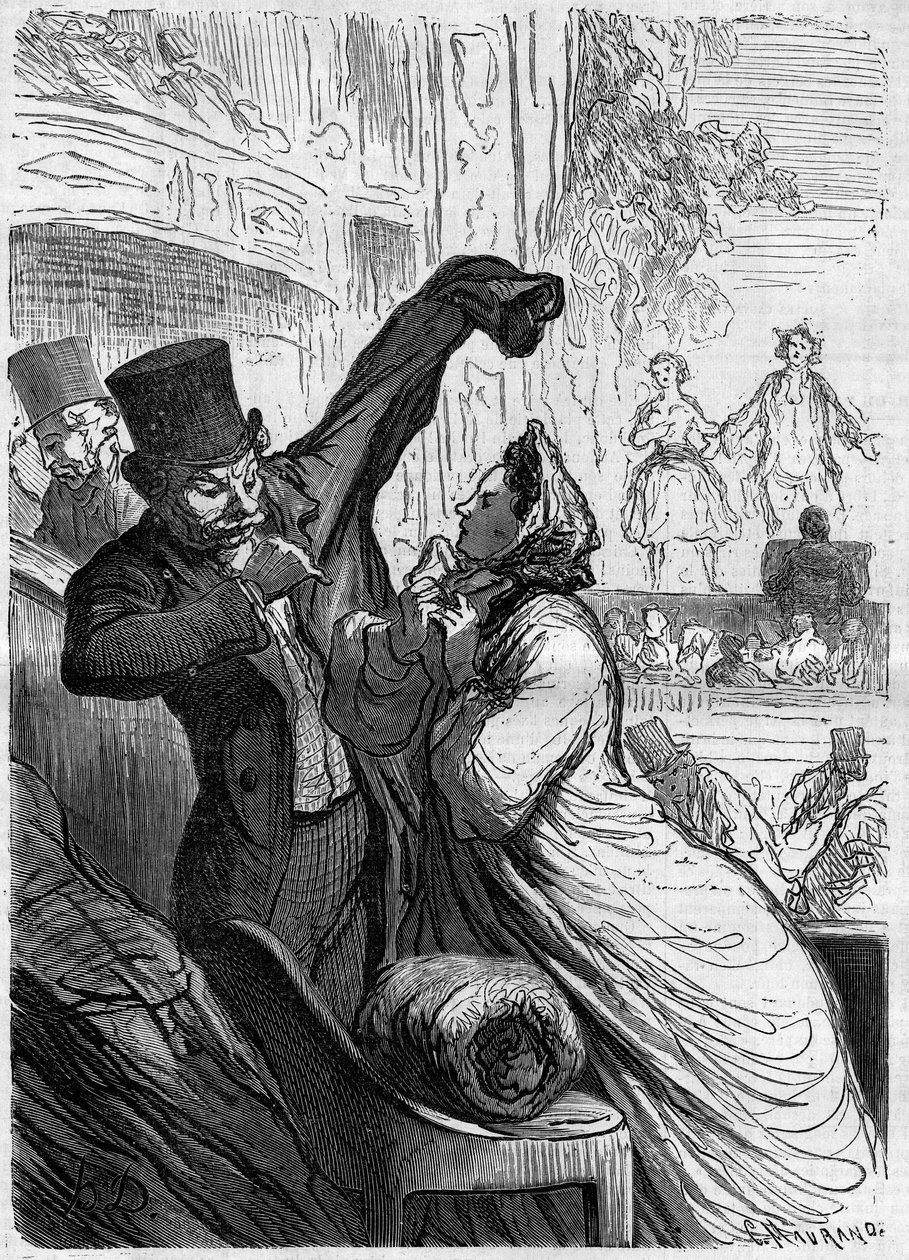 Le dernier vers. Dessin humoristique par Honoré Daumier (1808-1879). Gravure dans « Le Monde Illustré » n°255 du 1er mars 1862. - Honoré Daumier