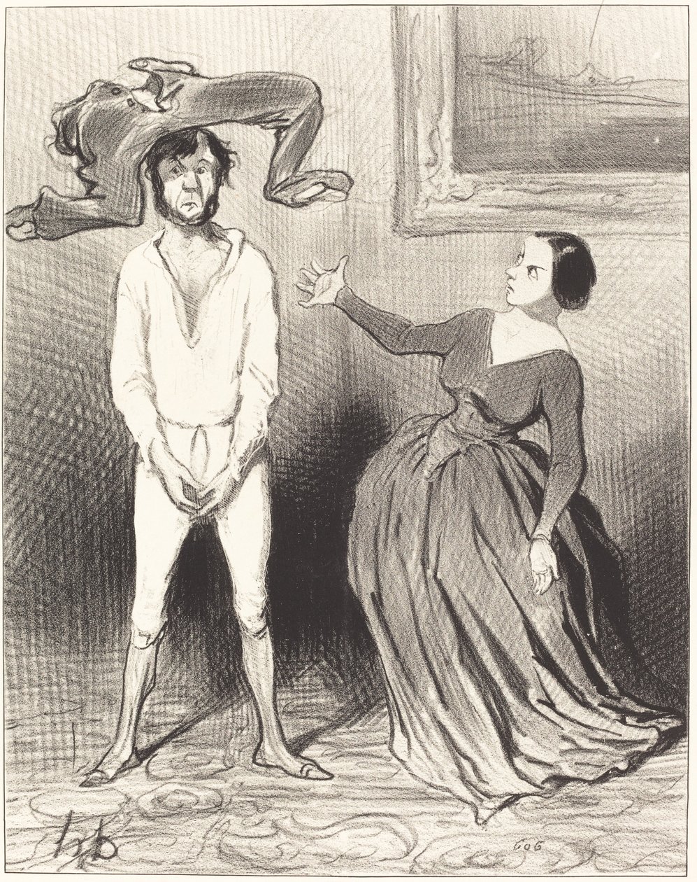 Une femme comme moi... remettre un bouton?... - Honoré Daumier