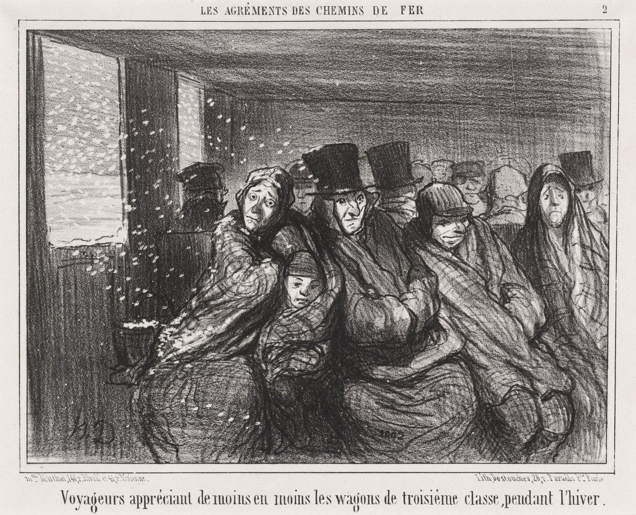 Voyageurs appréciant de moins en moins les wagons de troisième classe... - Honoré Daumier
