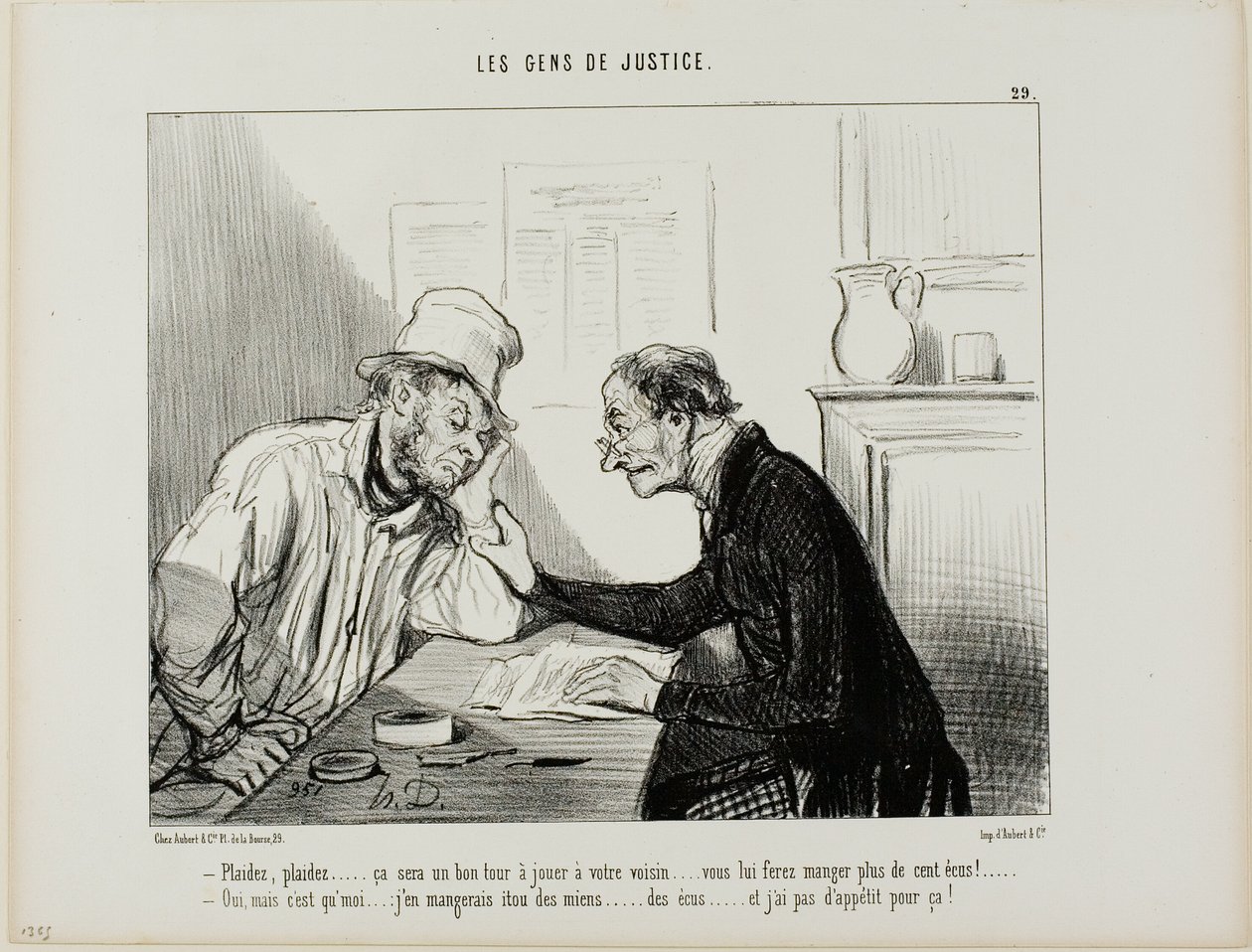 "- Sue him.....sue him..... Ce serait un bon tour à jouer à votre voisin... ça lui boufferait toutes ses économies, au moins 100 écus.... - Oui mais il faudrait aussi que je mange dans mes économies et je n