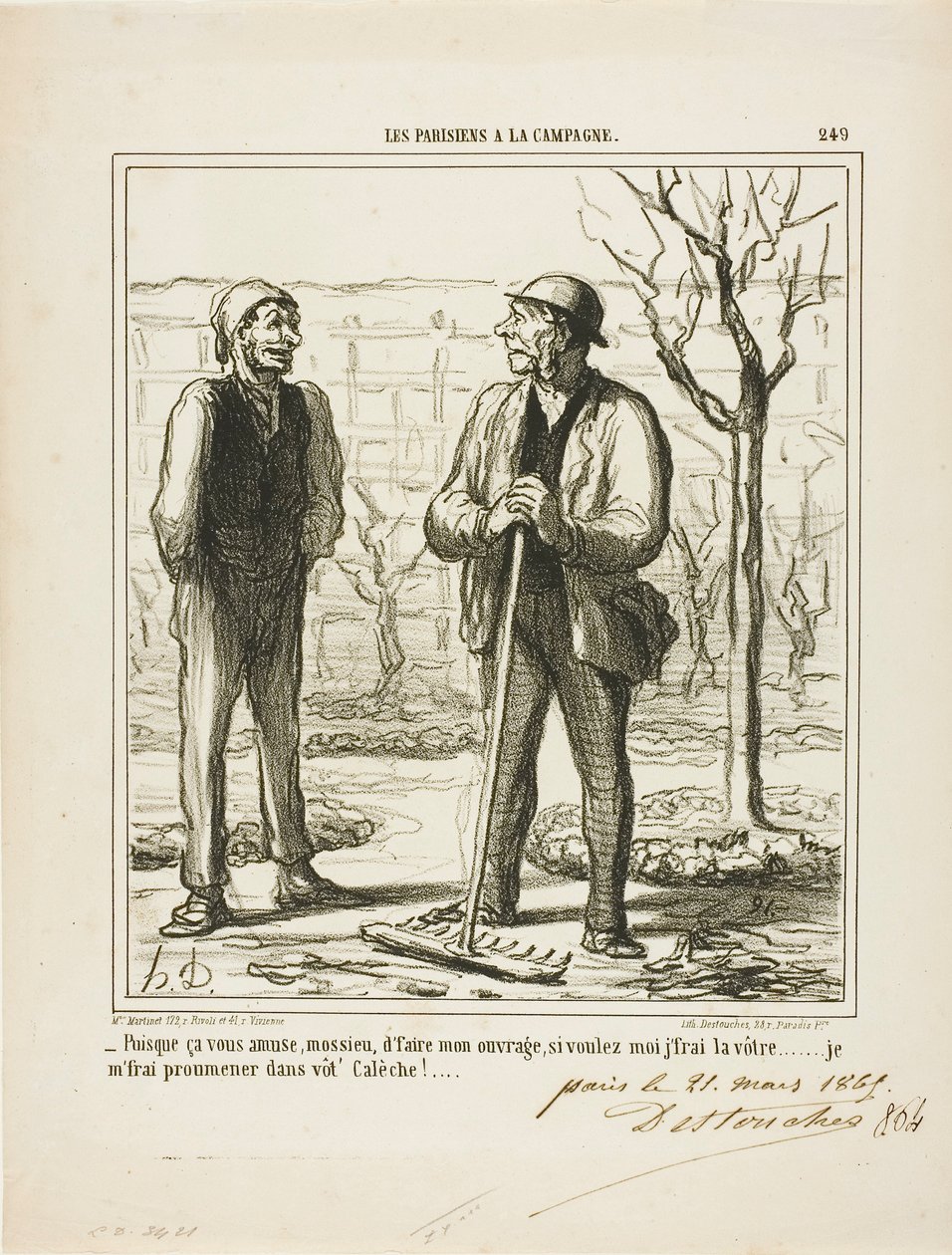 "Vous semblez aimer faire mon travail. En échange, je pourrais vous proposer de faire votre travail : Je ferai un tour dans votre carrosse", planche 249 de Les Parisiens A La Campagne. - Honoré Victorin Daumier