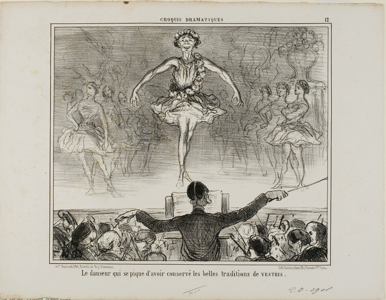Un danseur qui prétend avoir conservé la grande tradition de VESTRI, planche 12 des Croquis Dramatiques - Honoré Victorin Daumier