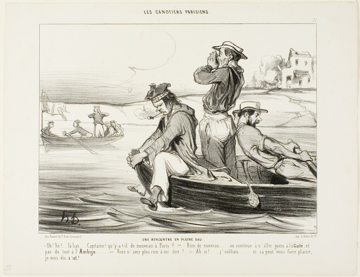 Une rencontre en eau libre. "- Bonjour... en bas... Capitaine, quoi de neuf à Paris  - Rien de nouveau vraiment... toujours personne ne va à la Gaieté ou à l