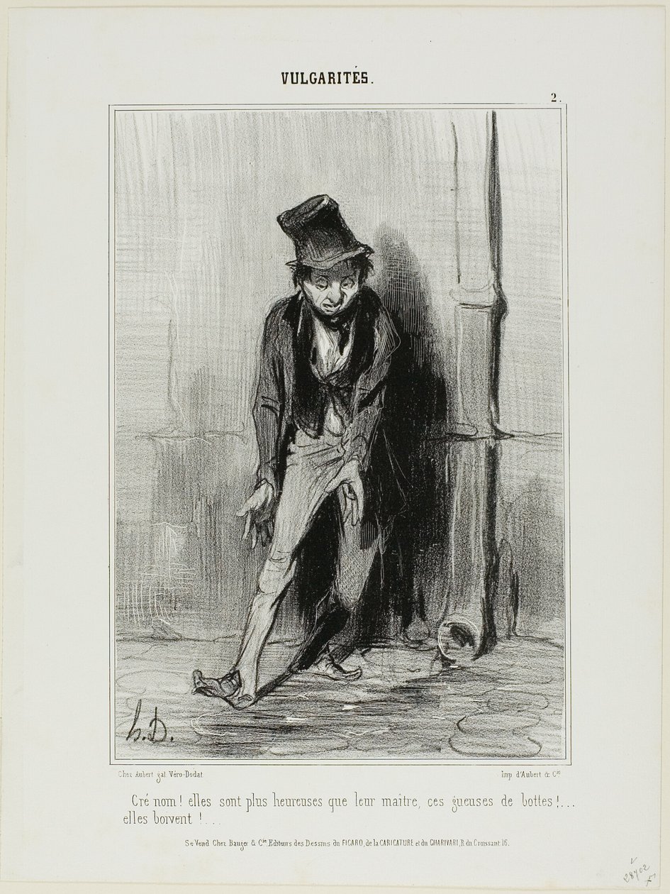 " Putain ! Elles sont plus heureuses que leur maître.... ces chiennes de bottes... elles boivent !", planche 2 de Vulgarités - Honoré Victorin Daumier
