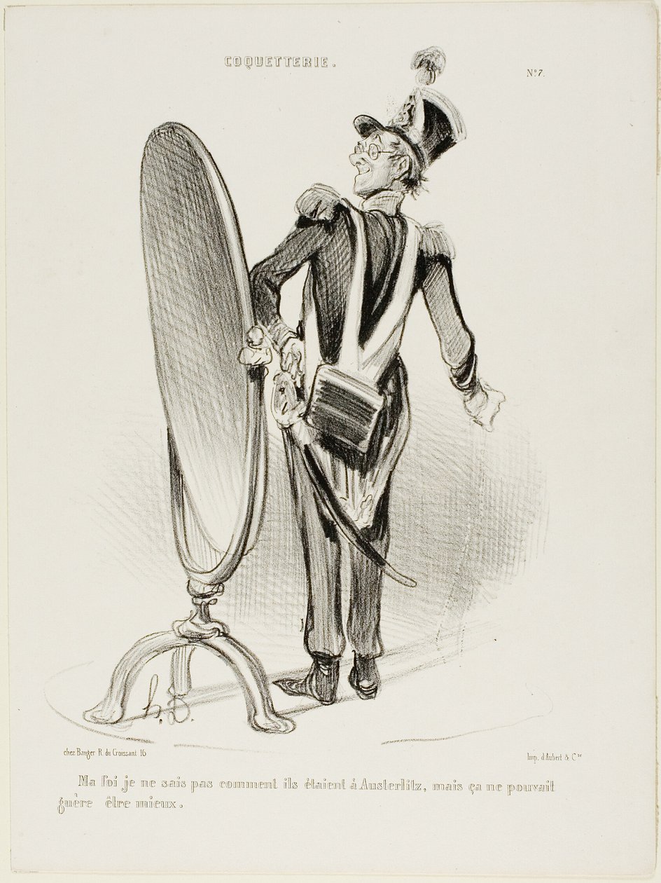 "En effet, je ne sais pas à quoi ils ressemblaient à Austerlitz, mais ils auraient difficilement pu être plus beaux", planche 7 de Coquetterie - Honoré Victorin Daumier