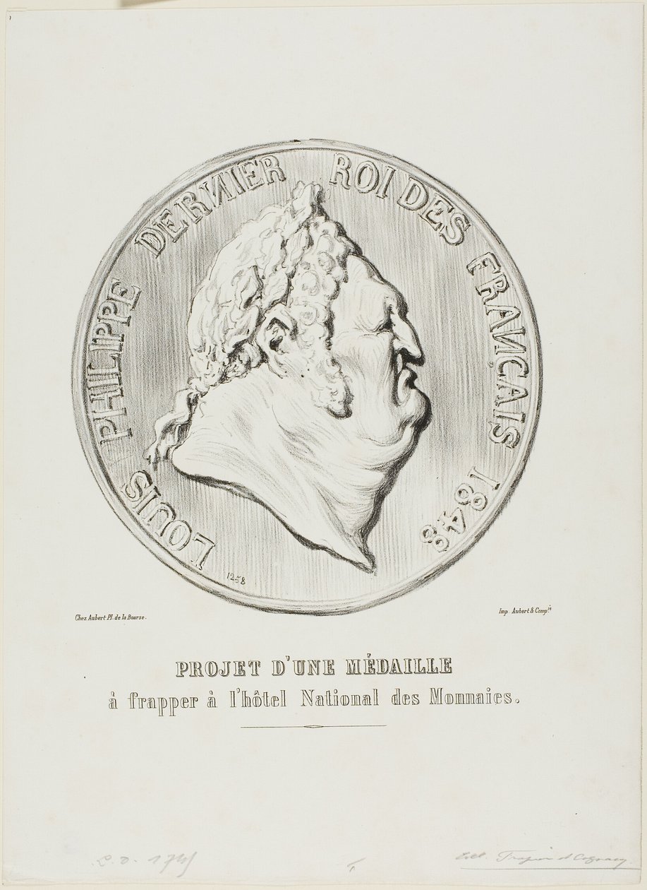 Louis-Philippe, dernier roi des Français 1848. Modèle de médaille à fabriquer par la Monnaie nationale - Honoré Victorin Daumier